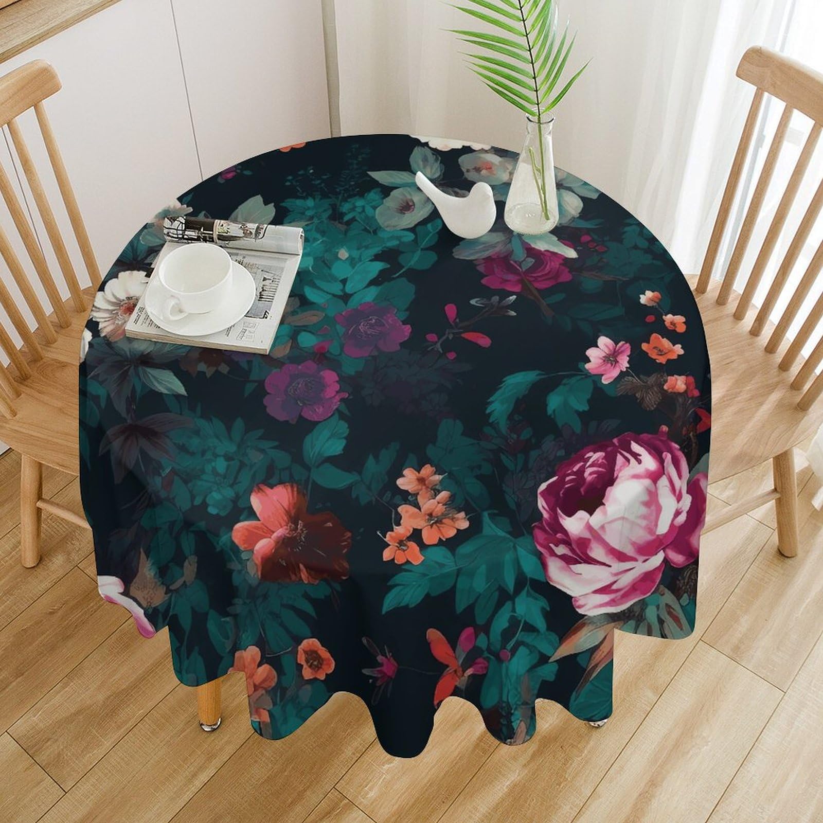 Nappe de table ronde imperméable et anti-tache lavable en machine pour buffet de fête