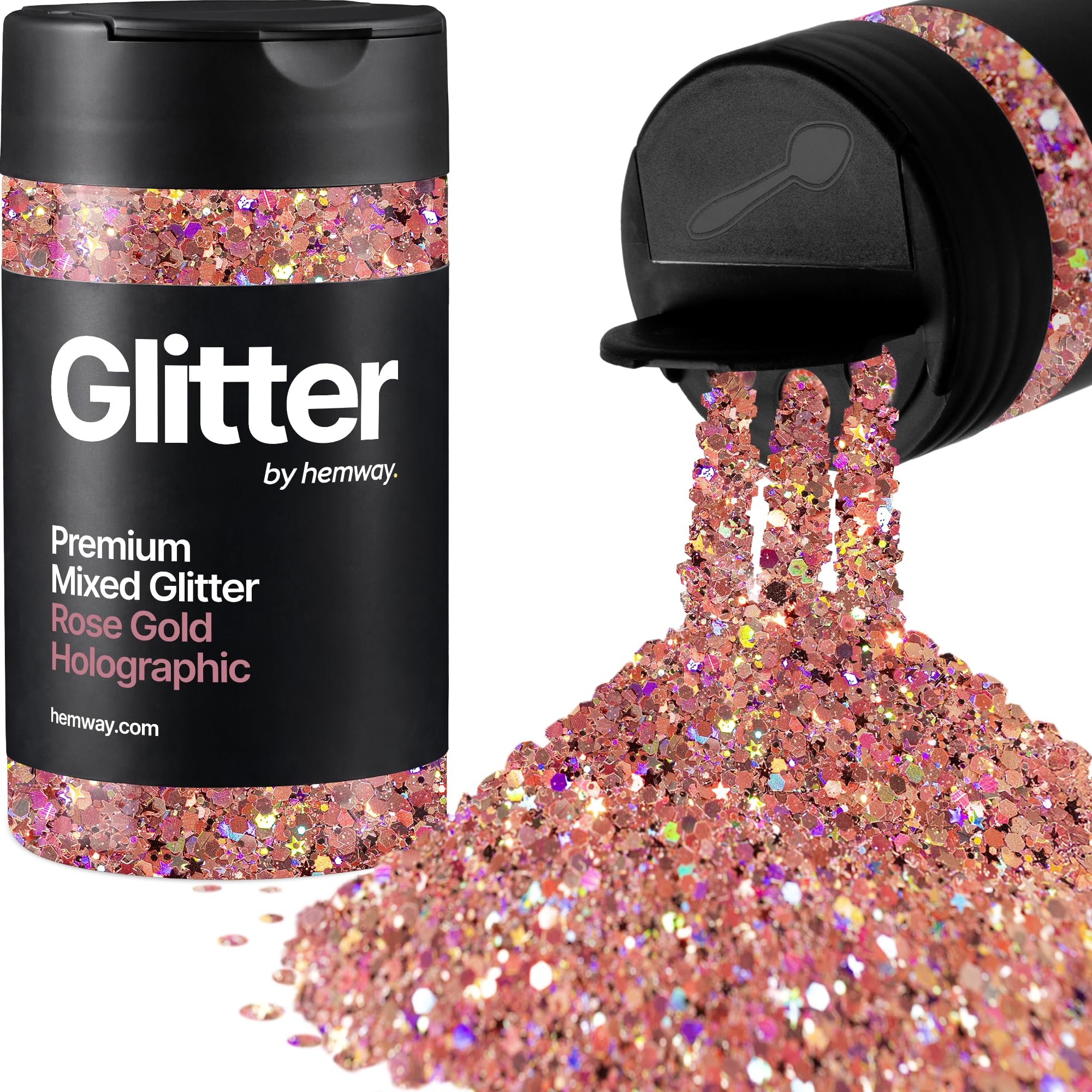 Hemway Rose Gold Holographic Mix Glitter Shaker, 105g Mixed Size Glitter