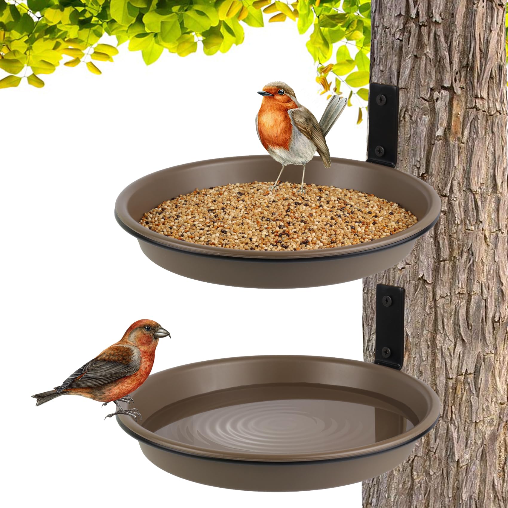 Paquete de 2 bandejas de baño para comedero de pájaros para exteriores, 8.4 pulgadas, estación de alimentación de agua para pájaros, para mascotas, ardillas, uñas en madera, cuenco de baño salvaje con
