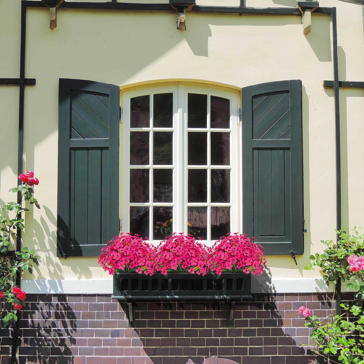 21 Bundles Outdoor Artificial Flowers UV Resistant Fake Silk Flowers No Fade Faux Plastic Plants Garden Porch Window Box Decoration(Rose Red) - Image 2