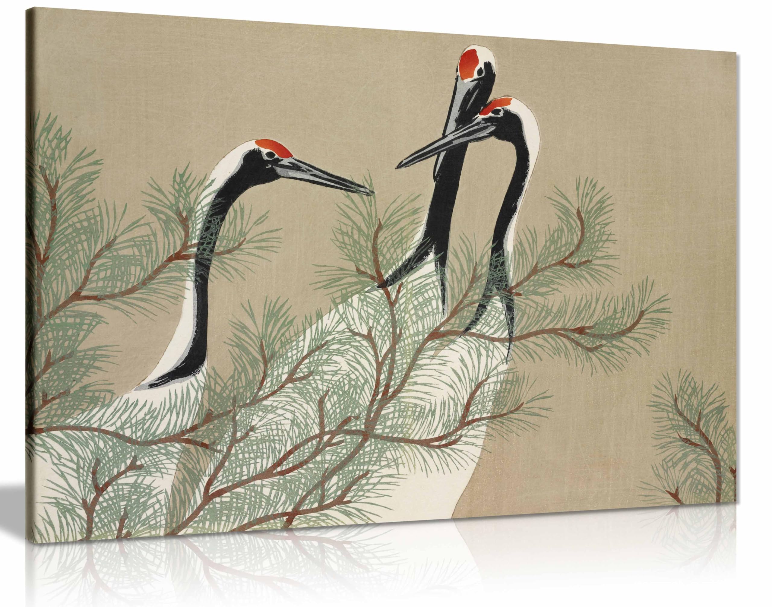 Cranes From Momoyogusa Framed Canvas Print, Pictures for Home Walls, Bedroom, Living Room & Bathroom Decor 91x61cm (36x24in)