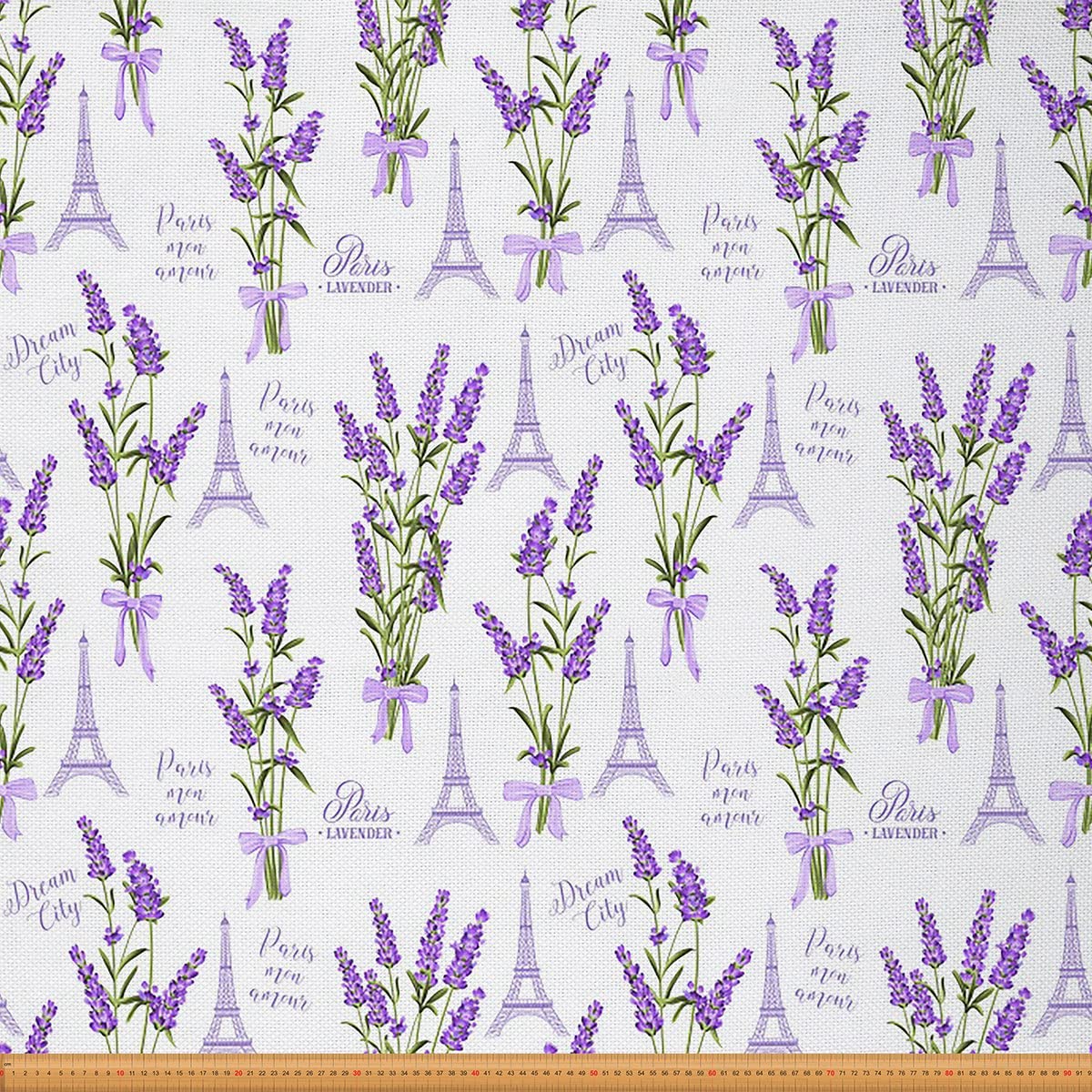 Eiffel Tower Upholstery Fabric for Chairs,Chic Paris Cityscape Modern French Outdoor Fabric by The Yard,Blossom Flower Fabric for Upholstery and DIY Projects,3 Yards,(L276*W150cm) Purple White