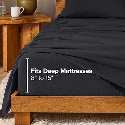 Miniatura 6 de Bare Home Juego de sábanas de franela 100% algodón, terciopelo suave y pesado, franela de doble cepillado, bolsillo profundo (Queen, negro)