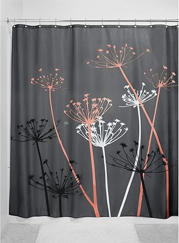Miniatura 2 de InterDesign  Thistle  Cortina de ducha, Poliéster 100% poliéster, Gris y coral, 72- pulgadas por 72- pulgadas