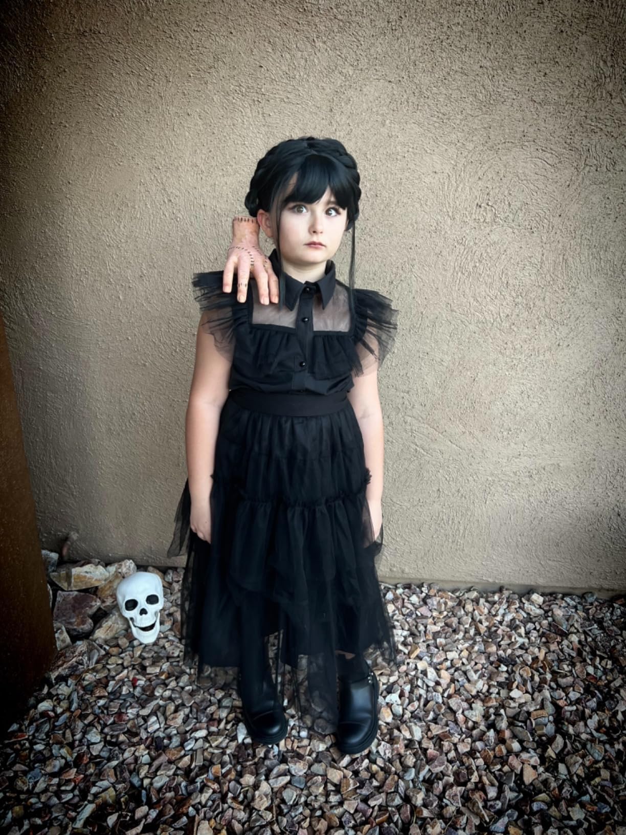 Vestido Negro De Halloween Para Niñas Con Peluca Y Accesorios – Disfraz De Personaje Clásico, Tallas 110-160 Cm, Para Cosplay Y Fiestas