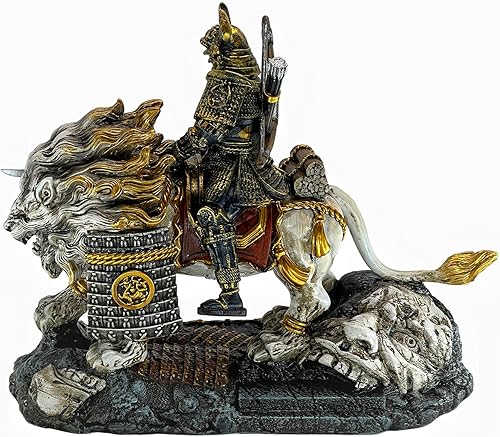 Miniatura 3 de LOOYAR Estatua medieval de resina de guerrero samurái de león blanco antiguo para decoración del hogar, sala de estar, porche, oficina, escritorio,