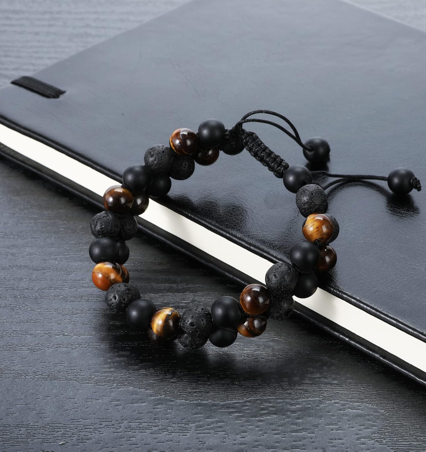 Triple Protection Bracelet Handmade Bracelet - Natural Tiger Eye Crystal, Obsidian Hematite,Crystal Jewelry Bracelet Brings Good Luck and Happiness, Bracelet for Men and Women(Style E) - Image 4