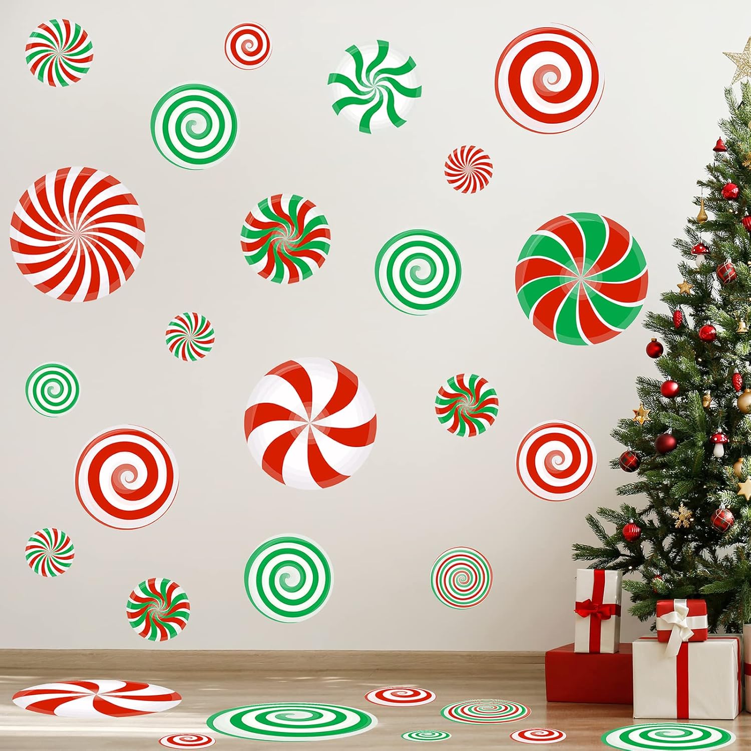 77 Pcs Christmas Candy Decals Christmas Peppermint Wall