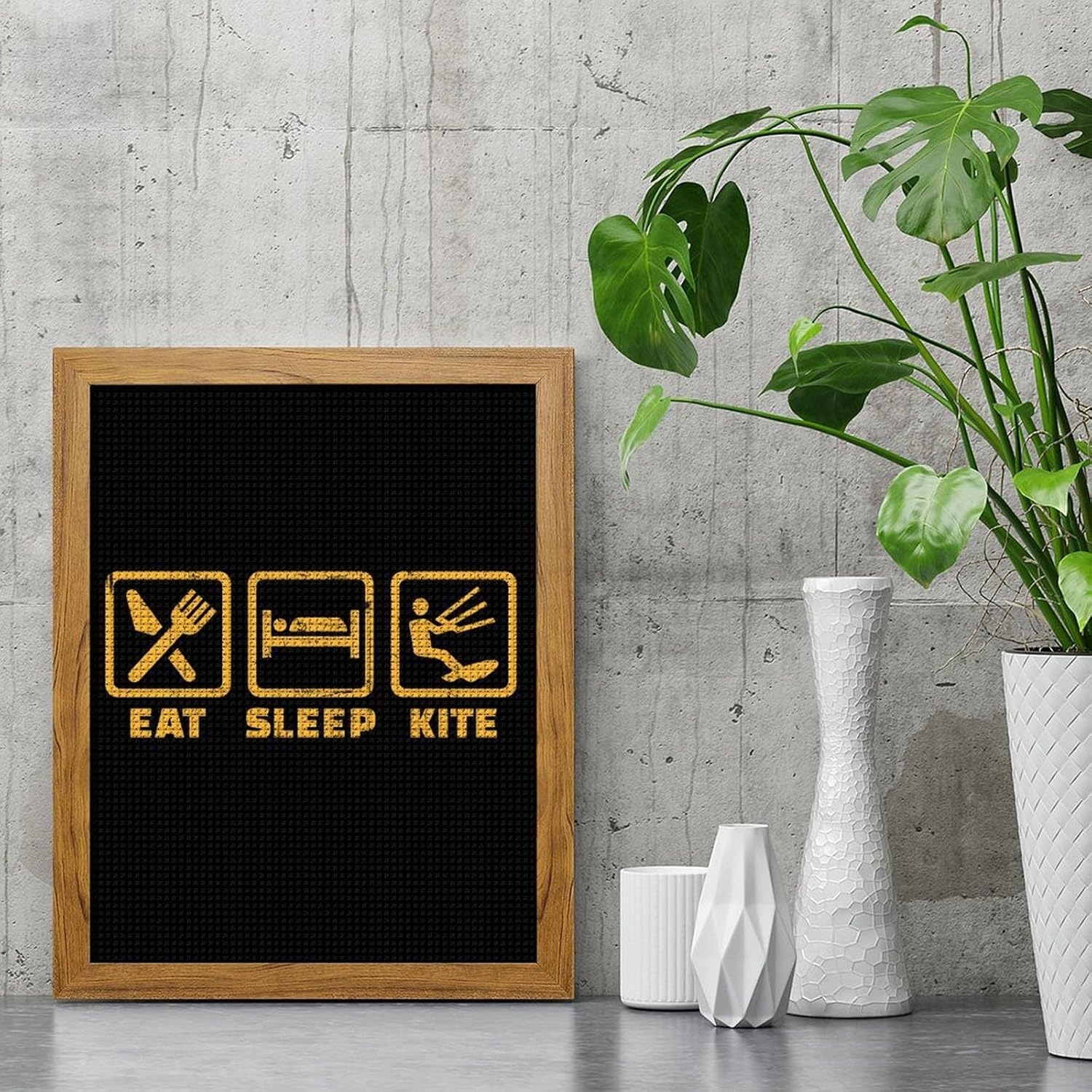 Eat Sleep Kite Repeat Diamond 5D Painting Kits with Frame DIY Full Round Drill Gem Art Crafts for Home Wall Decor 16 X 20in Yellow Wood 40 * 50cm