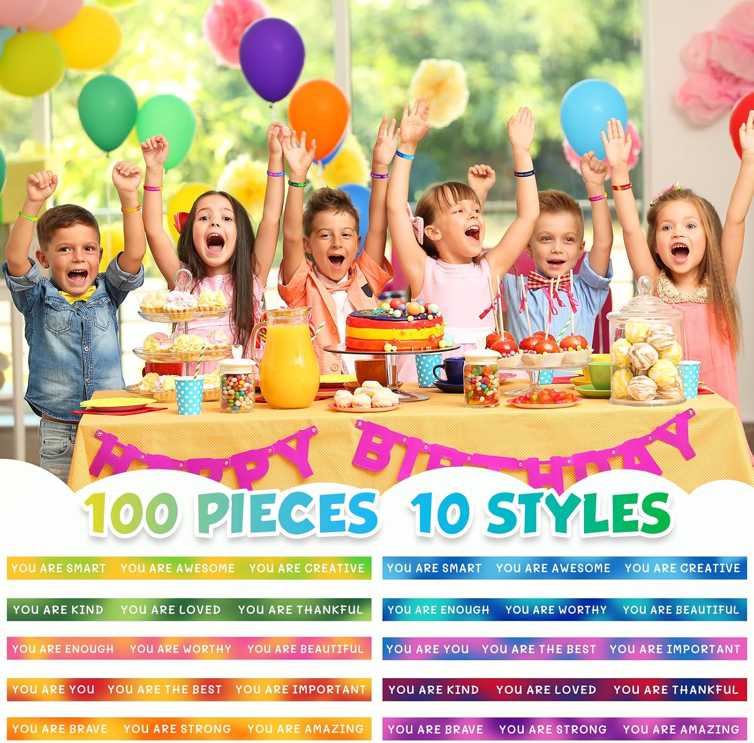 100 Pieces Motivational Wristbands Bulk for Student Colored Inspirational Rubber Bands Students Inspirational Bracelets Teacher for Kids Christmas Gift(Dreamlike Colours)