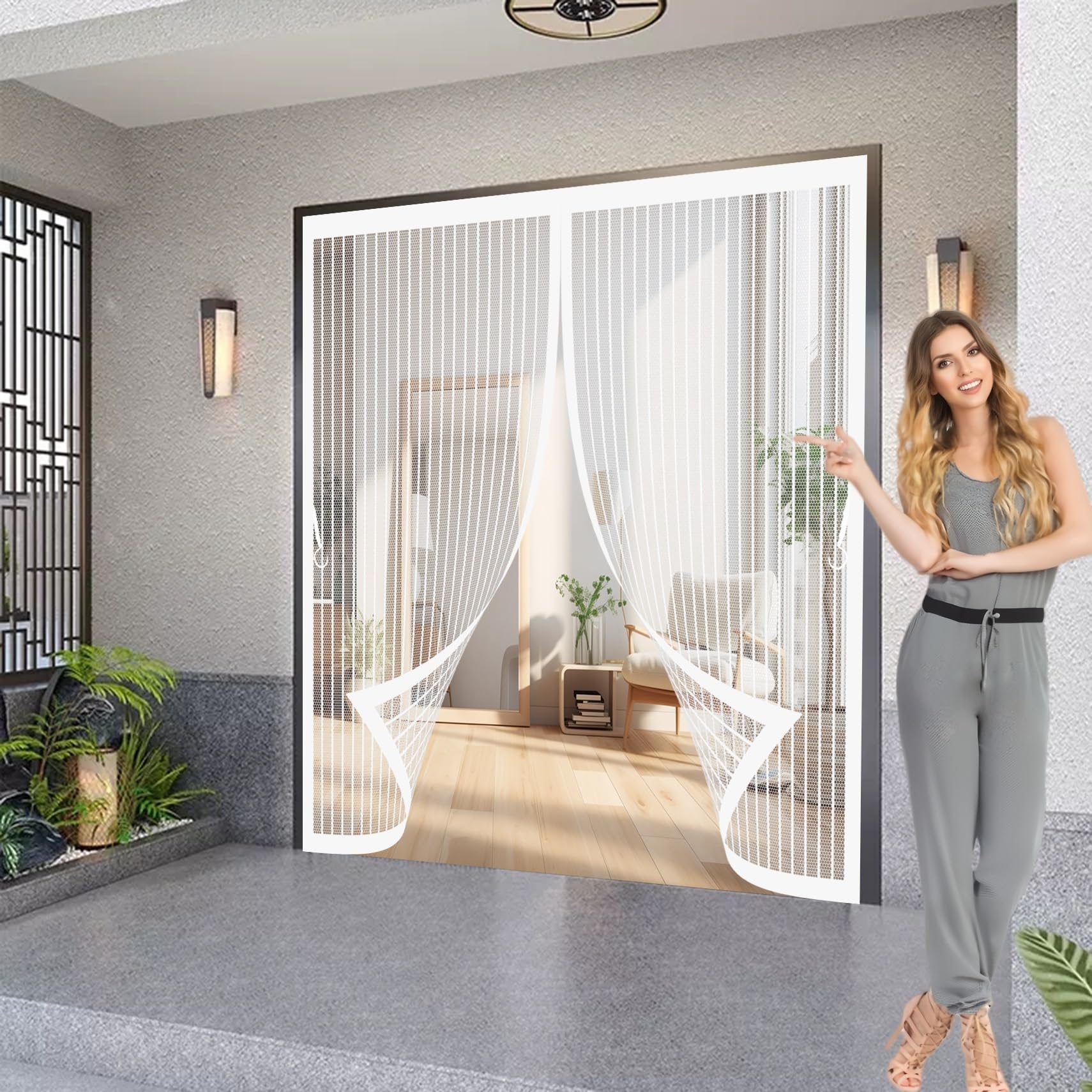 Rideau moustiquaire magnétique 75x160 cm blanc pour porte