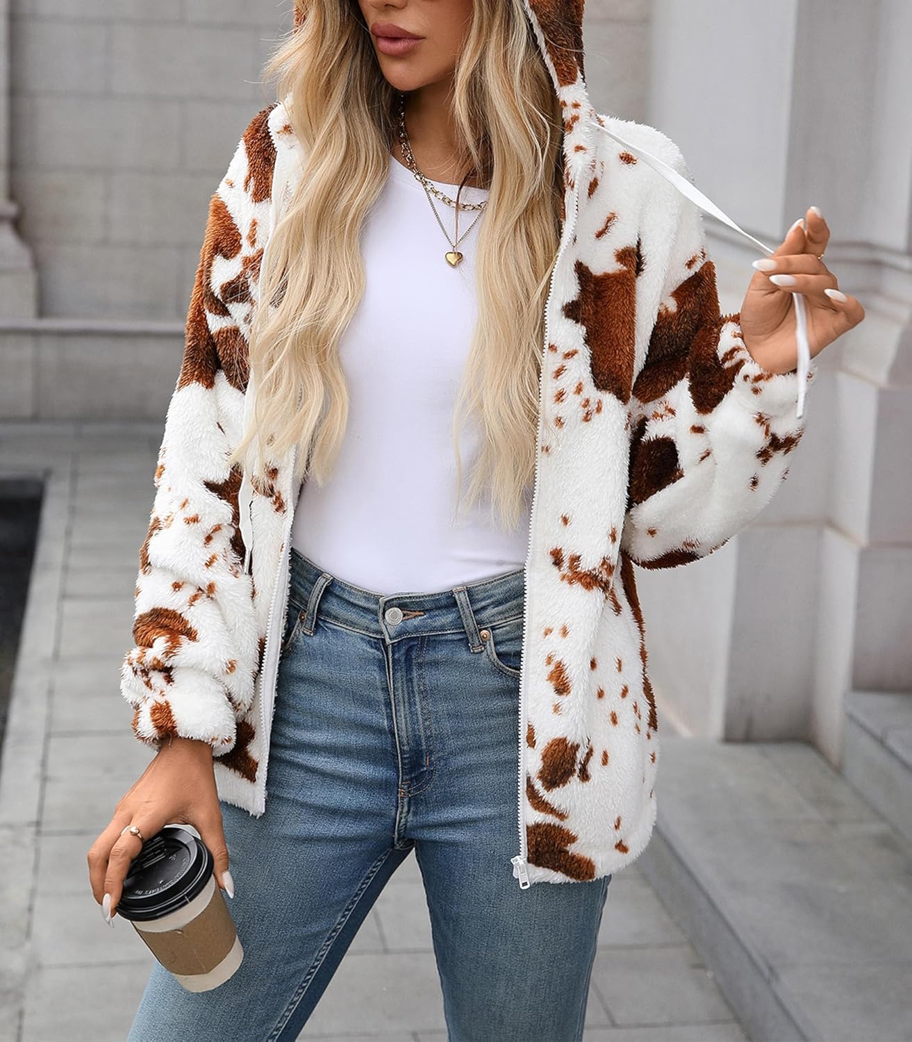 Womens Fleece Jacket Fall Winter Full Zip Sherpa Coat with Hood S-5XL - Image 4