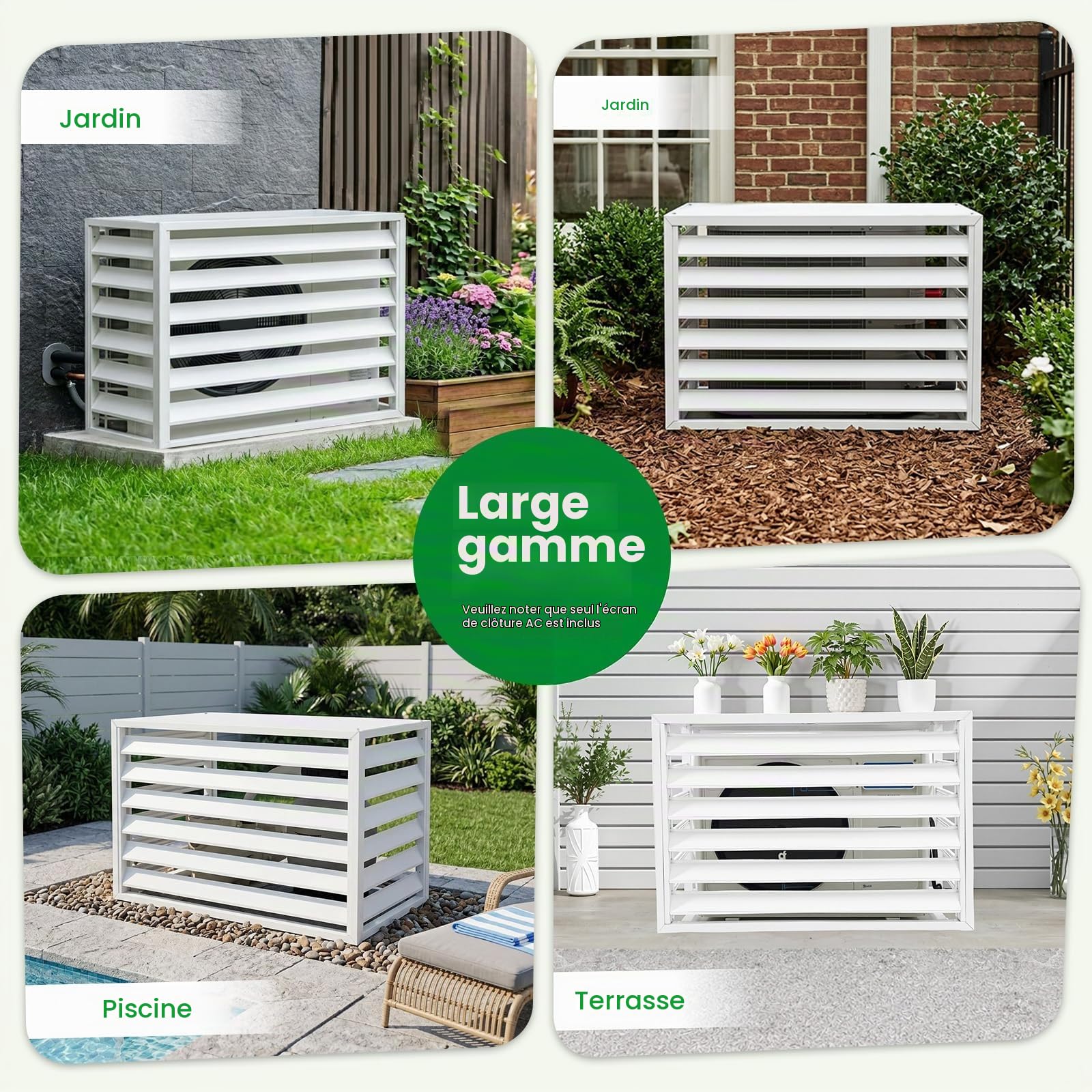Cache Climatiseur Exterieur Grille Pour Climatiseur Clôture Pour Appareils,Rectangulaire Couverture De Climatiseur,Écran De Protection,Pour Jardin, Cour, Piscine, Terrasse (Blanc)