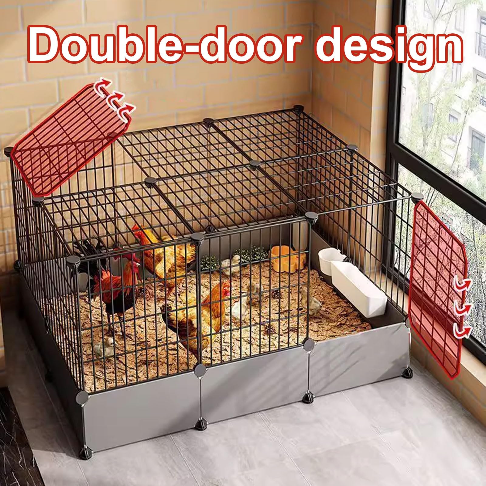 Gallinero Exterior Metálico Jaula Portátil para Gallinas De Exterior Diseño con Doble Puerta Paneles Laterales Elevados Hecho De Malla De Hierro Y PP(107 * 37 * 55CM)