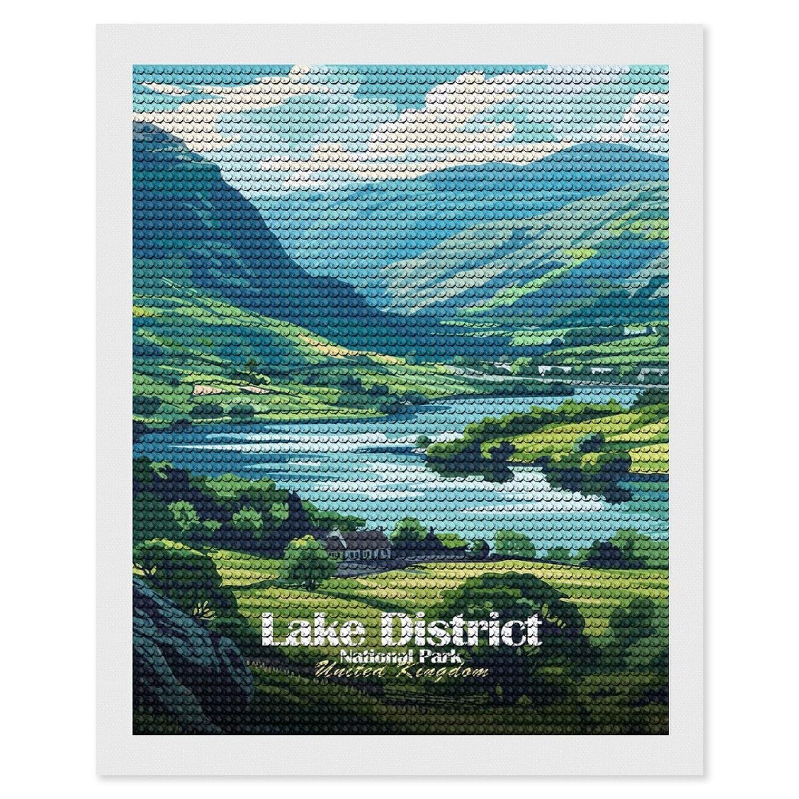 Junmoney Lake District National Park Illustration DIY Diamond Art Canvas Kit 16"x20", Complete Accessories, Creative Leisure Activity, Home Wall Decor, Gift Idea