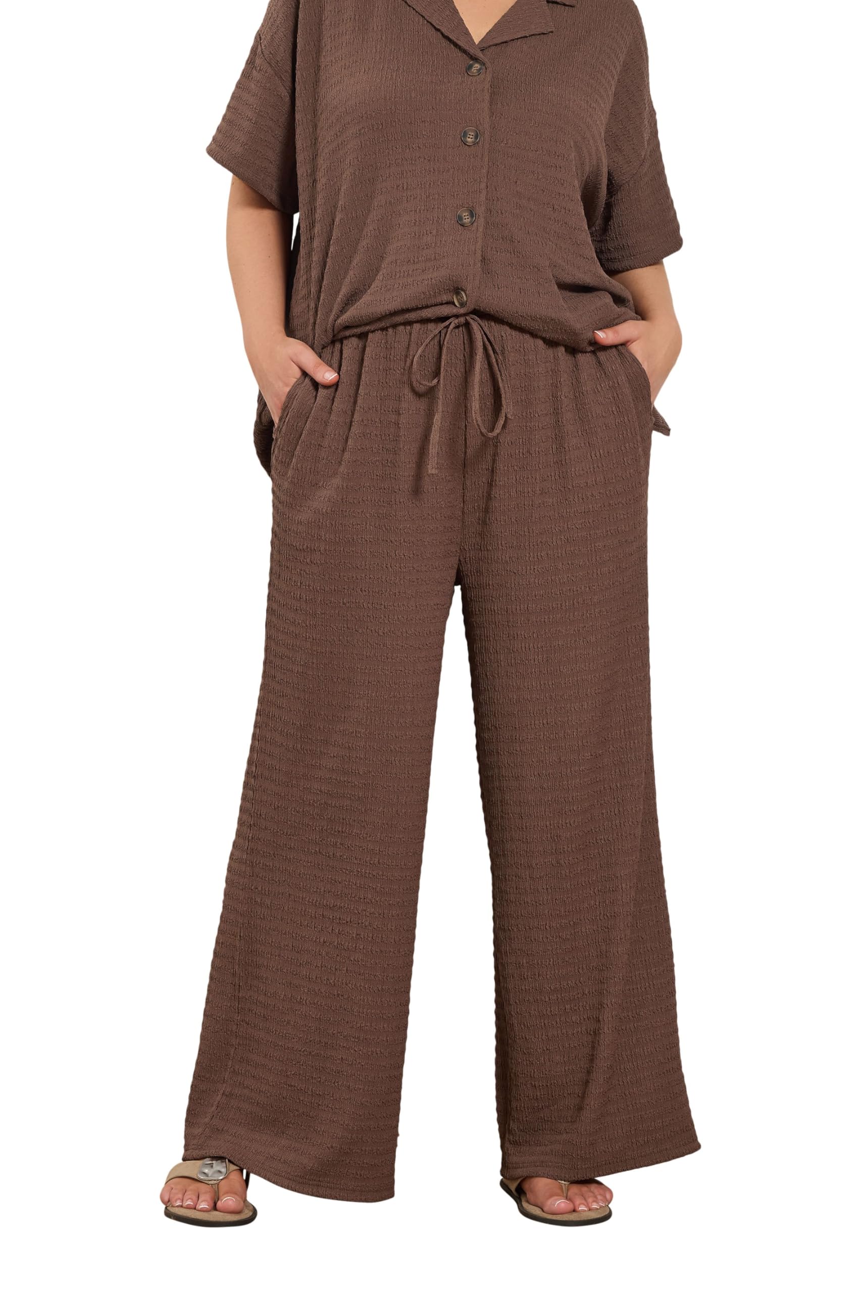 Yours Women's Brown Textured Wide Leg Trousers In Size 22-24