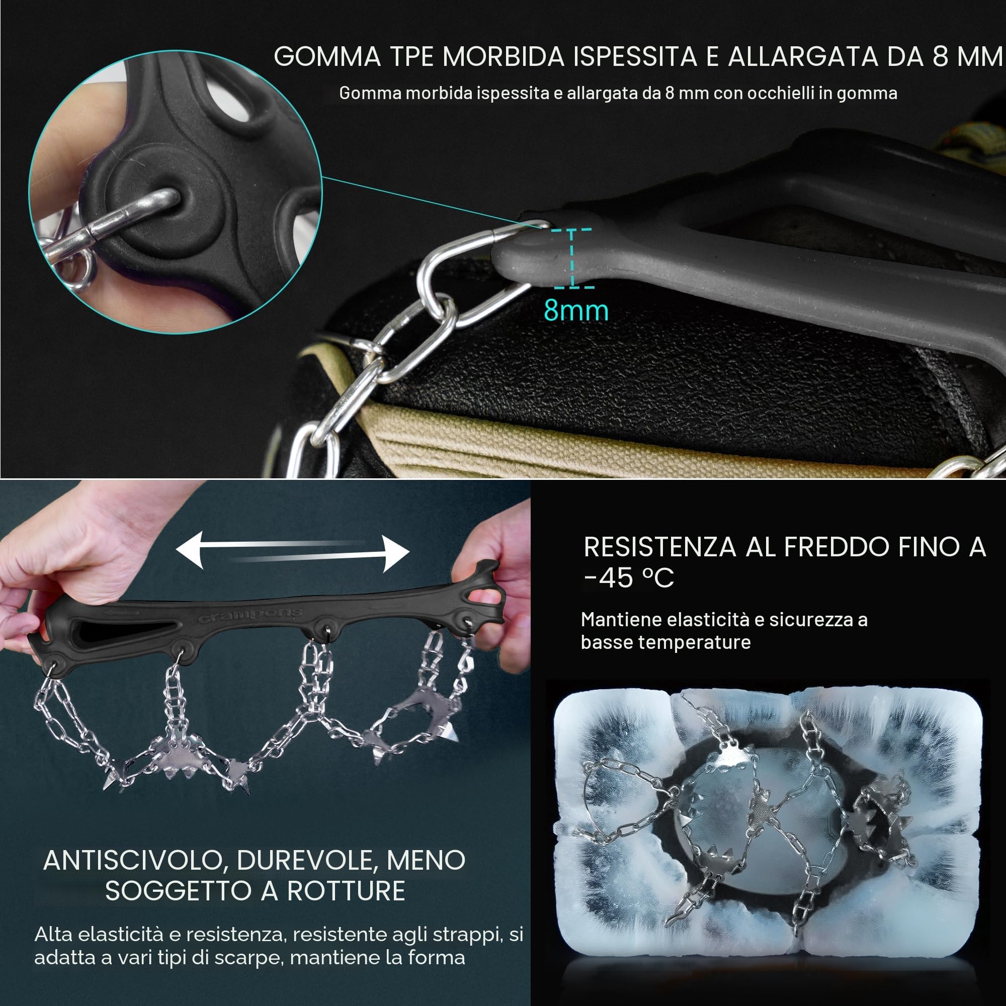 Unigear Ramponi da Ghiaccio per Scarponi 24 Denti 201 Copertura in Acciaio con Catene in Acciaio Inossidabile per Camminare su Neve e Ghiaccio