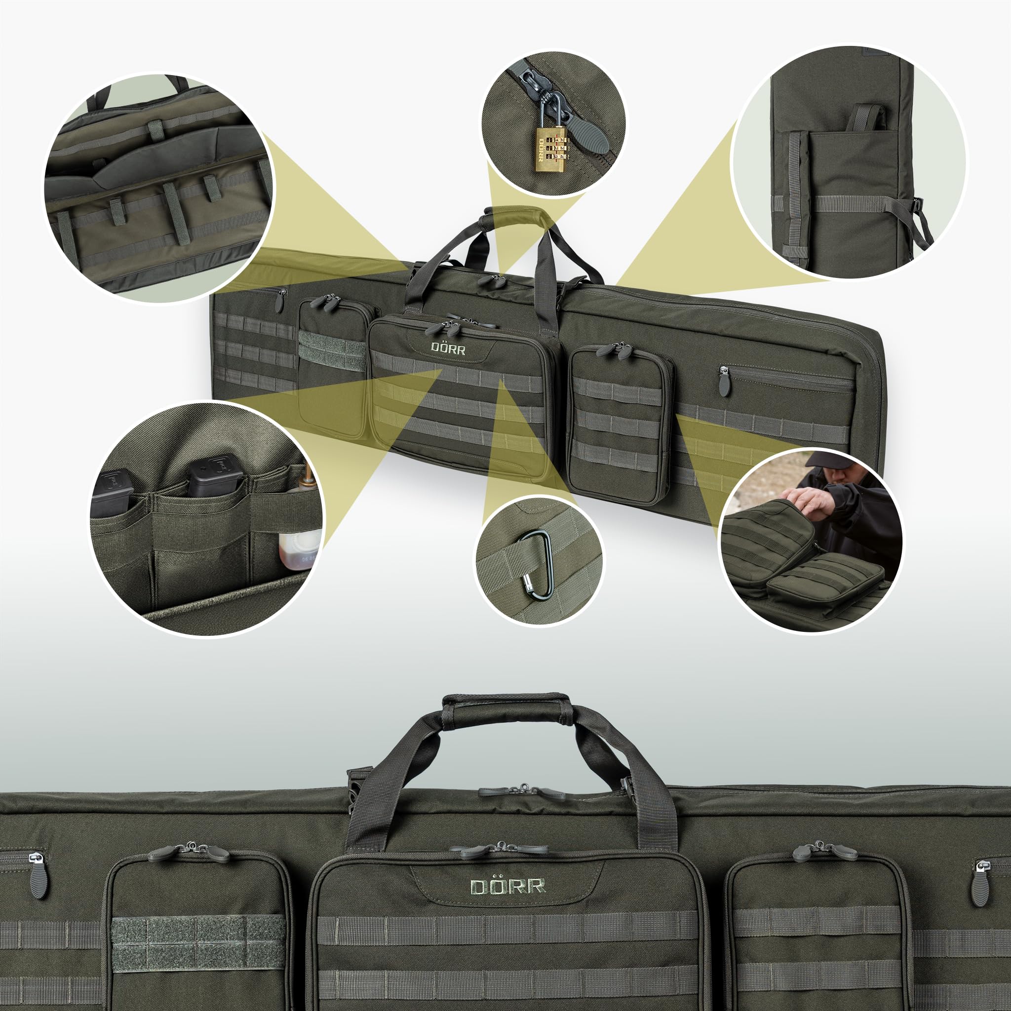 DÖRR Gewehrtasche ProTac für eine oder Zwei Langwaffen, Olivgrün & Schwarz | Innemaße Single-Tasche 108x27x6 cm, Doppel-Tasche 129x30x12 cm, für Jagd, Schießsport, Airsoft, Luftgewehr, Waffenfutteral