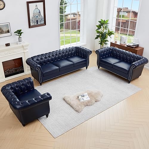 Miniatura 13 de QHITTY Juego de 2 piezas para sala de estar, Sofá Seccional Chesterfield Silla Contemporáneo Tapizado de Terciopelo Loveseat Juego de Sofás para