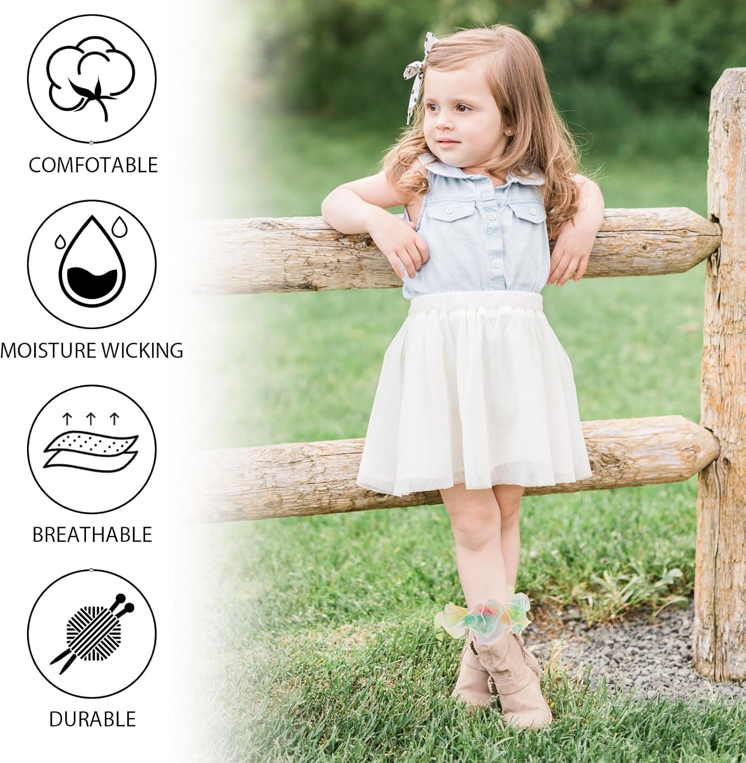 Toddler Girls Double Lace Ruffle Rainbow Socks Turn Cuff Shimmering Big Ruffle Dress Lace Socks - Image 5