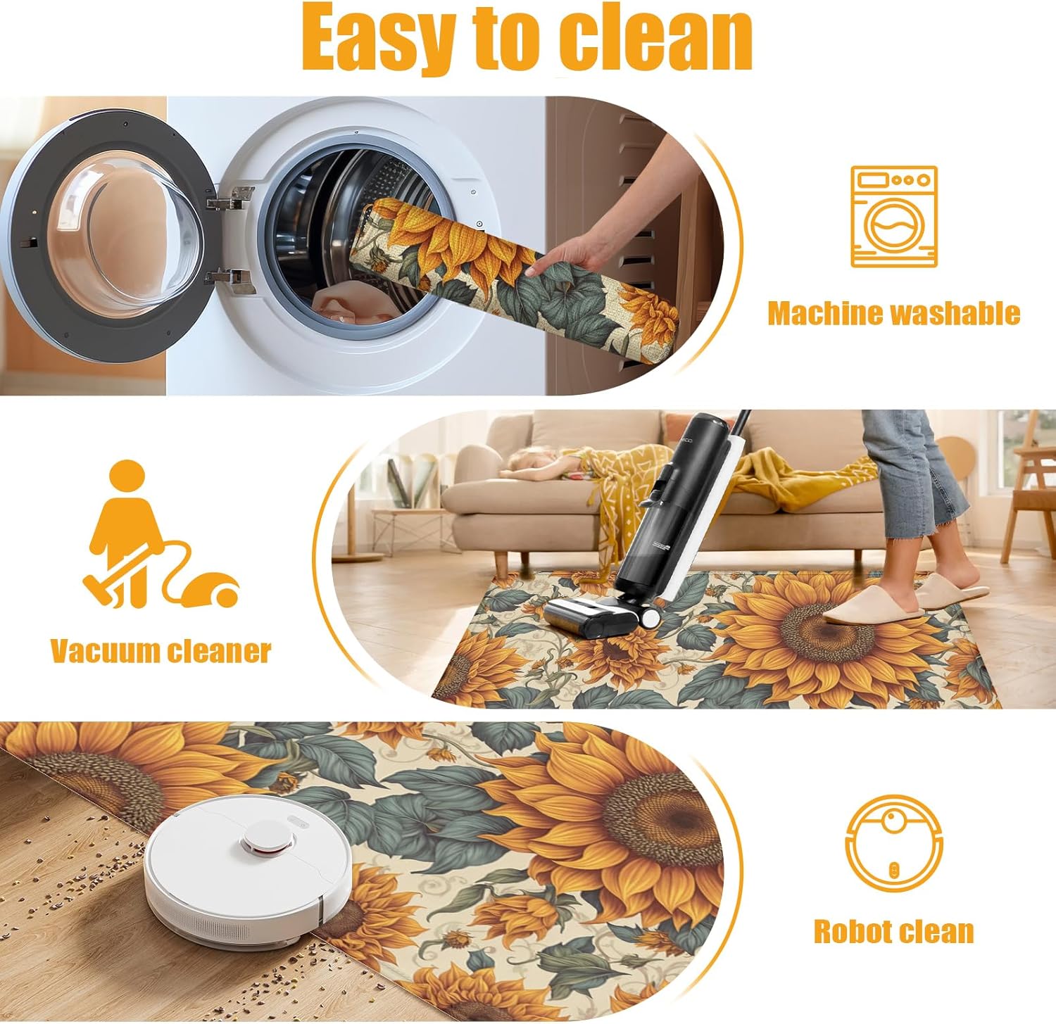 Sunflower Bath Mat for Bathroom,Washable Door Mat Absorbent Bath Rug Non-Slip Floor Rug Carpets,for Kitchen Bedroom Indoor