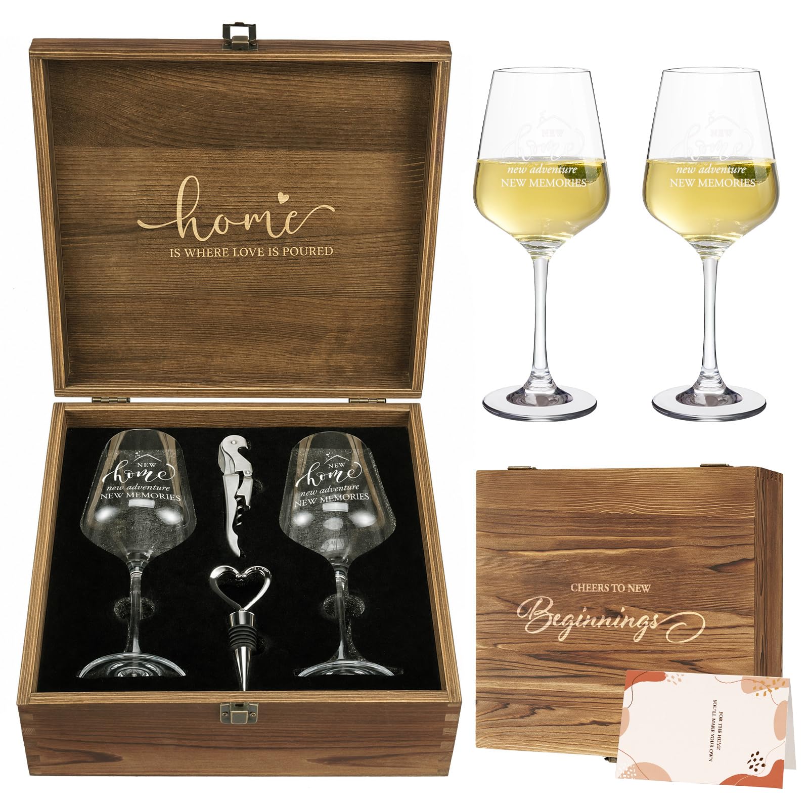 AW BRIDAL House Warming Gifts New Home Wine Glasses with Wood Keepsake Box