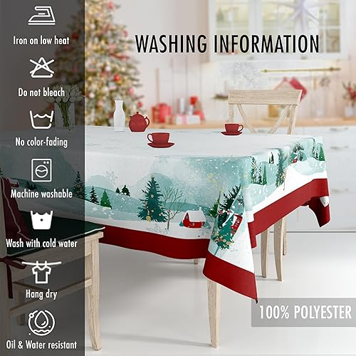 Miniatura 3 de easykart labels Mantel de Navidad con tema de nieve de invierno, impermeable y resistente a las manchas, mantel decorativo adecuado para vacaciones,