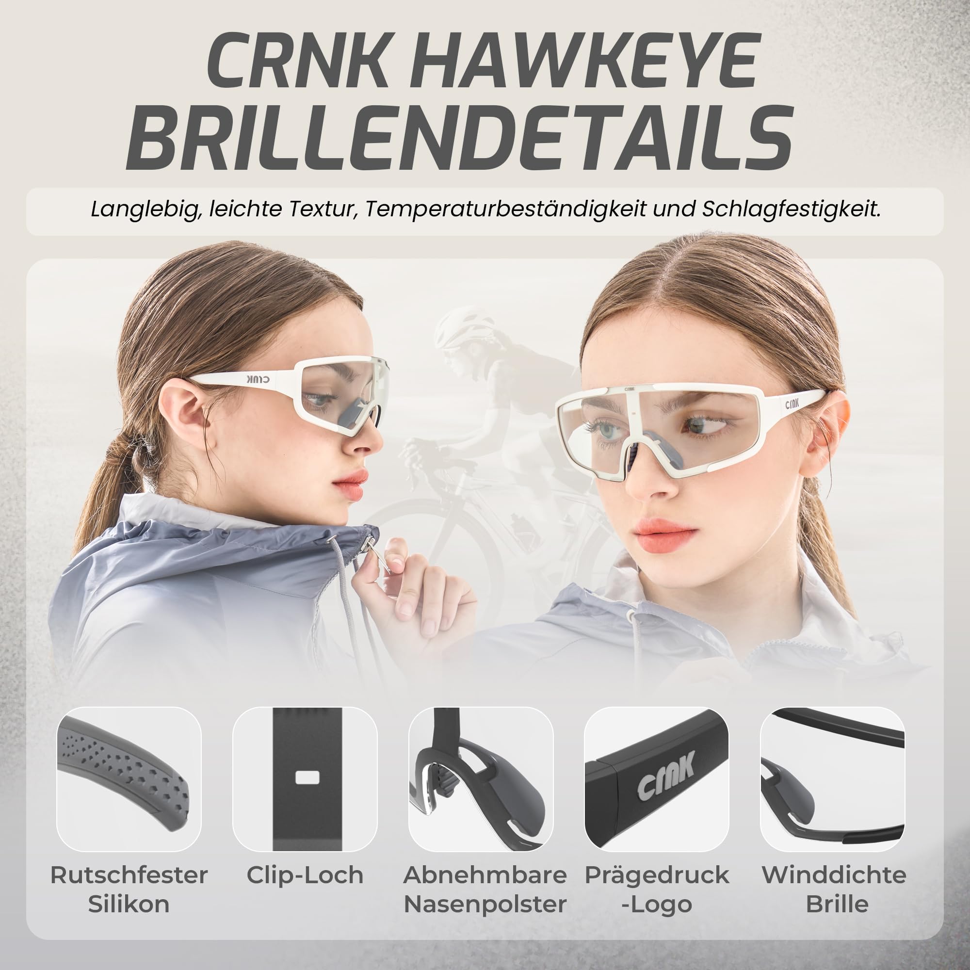 CRNK Vivid Optical 2 okulary sportowe – ultralekkie i wytrzymałe, ochrona UV400, ochrona przed zaparowaniem, opcja fotochromiczna – idealne do jazdy na rowerze, MTB, biegania i sportów na świeżym