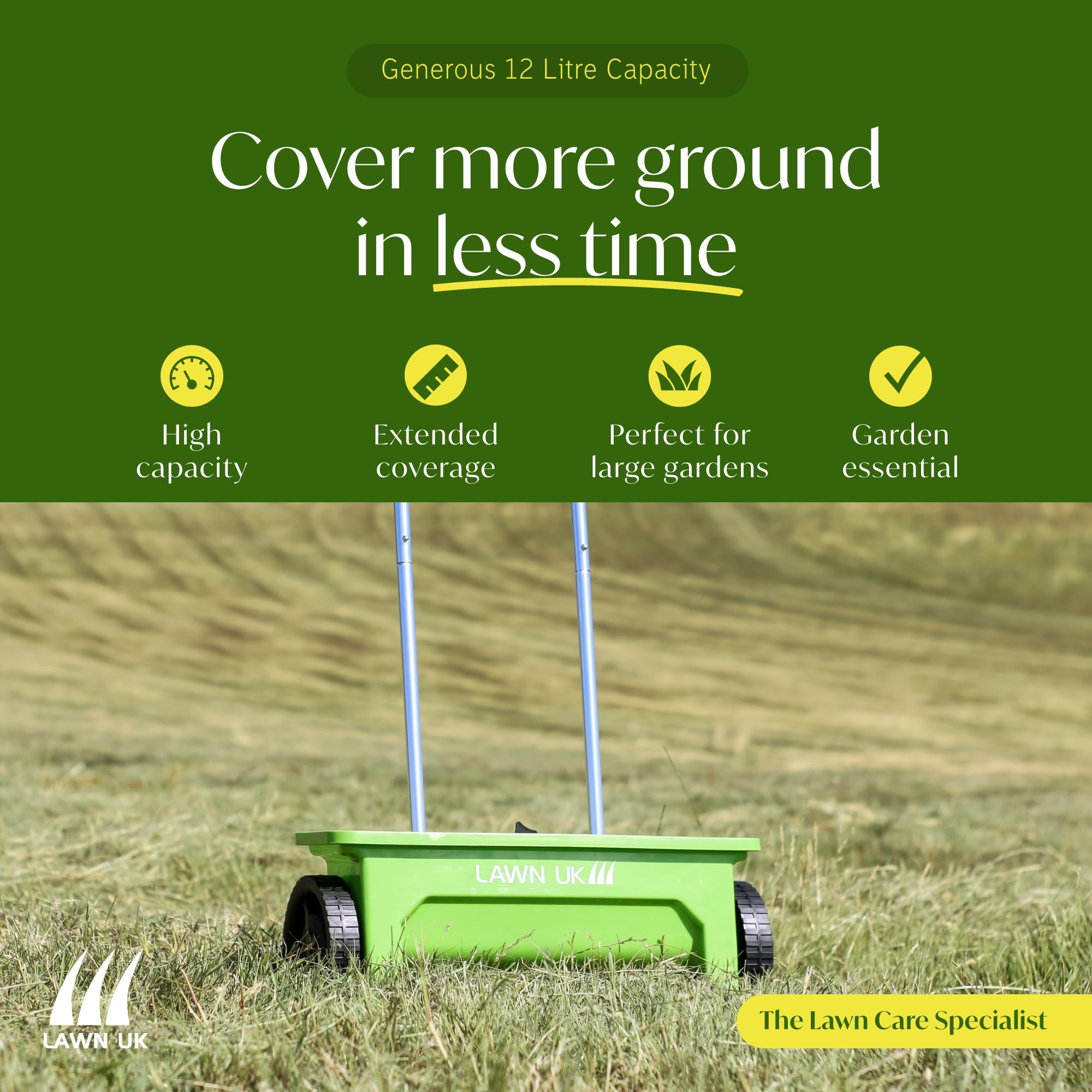 Lawn UK Spandiconcime da 12 litri, per sementi e fertilizzanti, dispenser a goccia, materiale ergonomico e durevole
