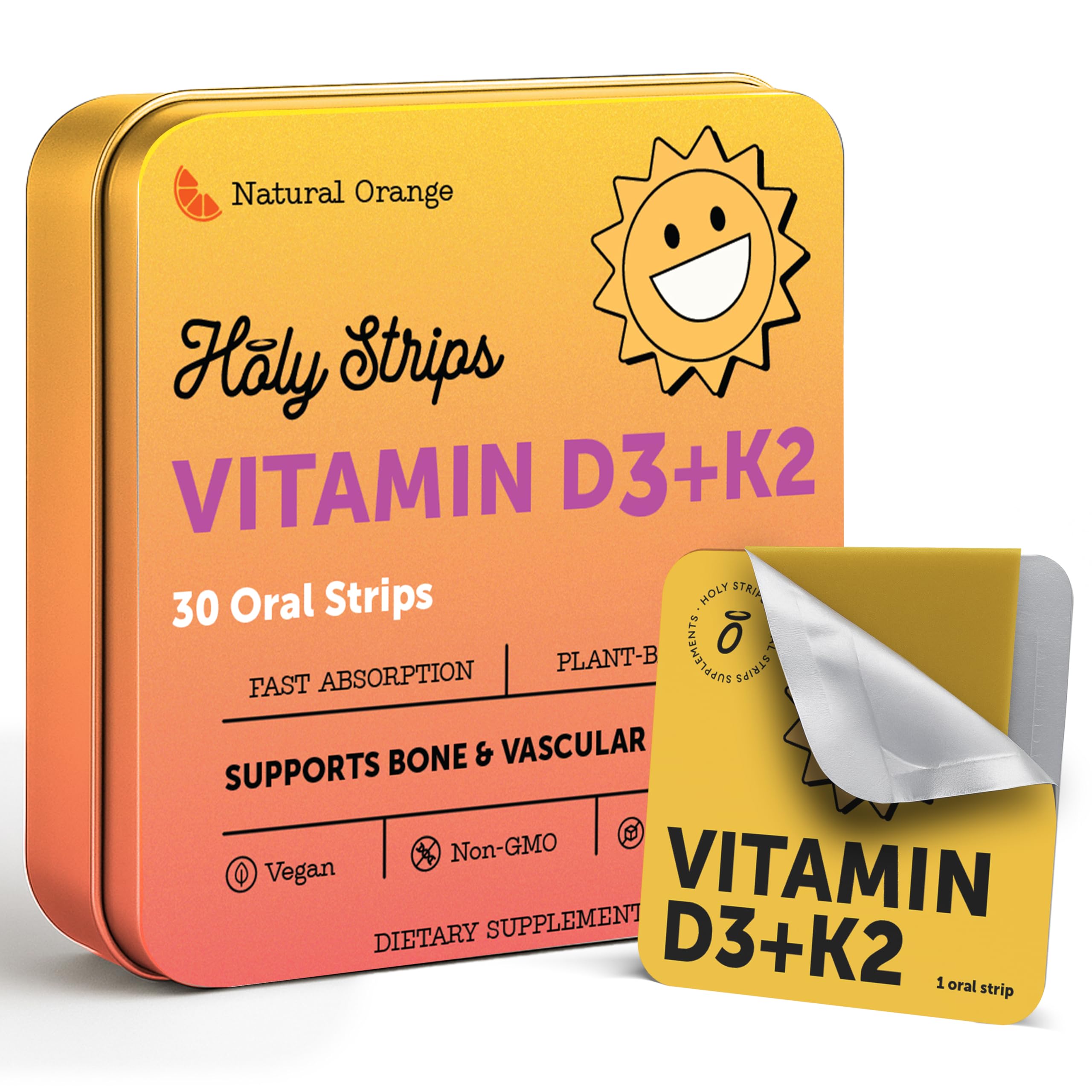 Vitamin D3 K2 Supplement 5000 IU - Fast-Absorbing Oral Strips for Bone & Heart Health - Vitamin D K2 Plant-Based Formula - D3K2 - High-Potency Vitamina D3 con K2- Non GMO - Sugar-Free (30 Count)
