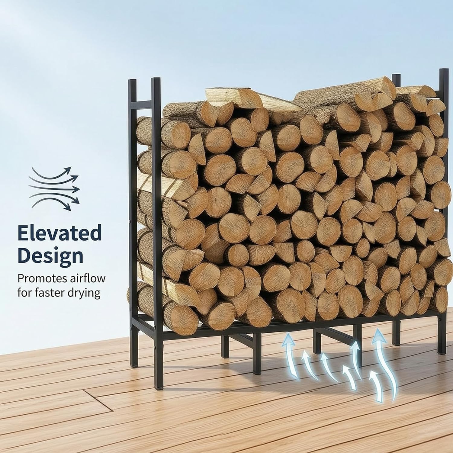Estantería Leña 122cm Metálica Pesada con 8 Patas, Interior y Exterior | Metal Estable y Antióxido. Para Jardín, Terraza o Garaje. Organiza la Leña. También para Exteriores