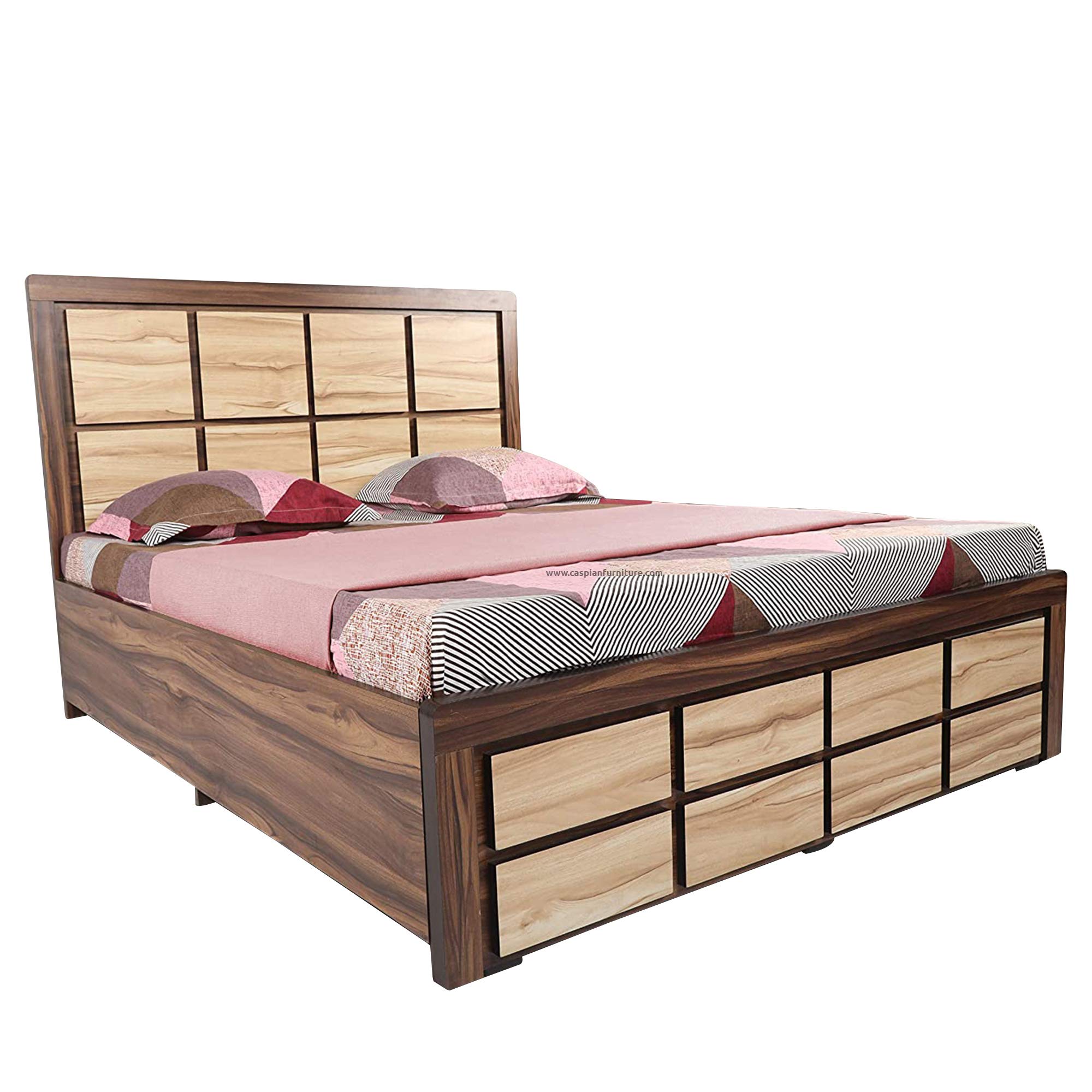 CASPIAN Furniture Block Style Dual Colour Queen Size Bed with Storage/Mattress Size 72 x 60 Inches (Asian Brown Dark and Light Textured) (Without Mattress)-image-2