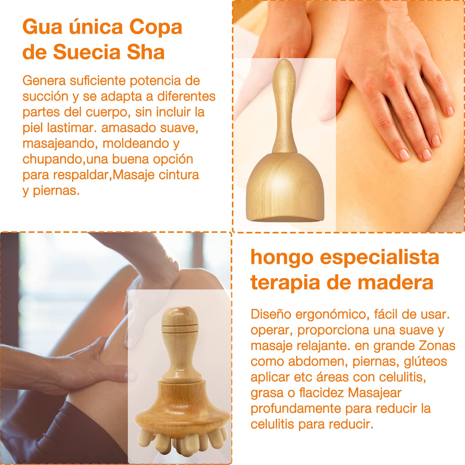 Set de 6 Kit Maderoterapia Corporal, Masajeador Anticelulitico, Copa Sueca Maderoterapia, Champiñones, Rodillo Masaje Muscular, Rodillo de cubos, guasha wood stick, Cadena de Masaje,faszienrolle holz