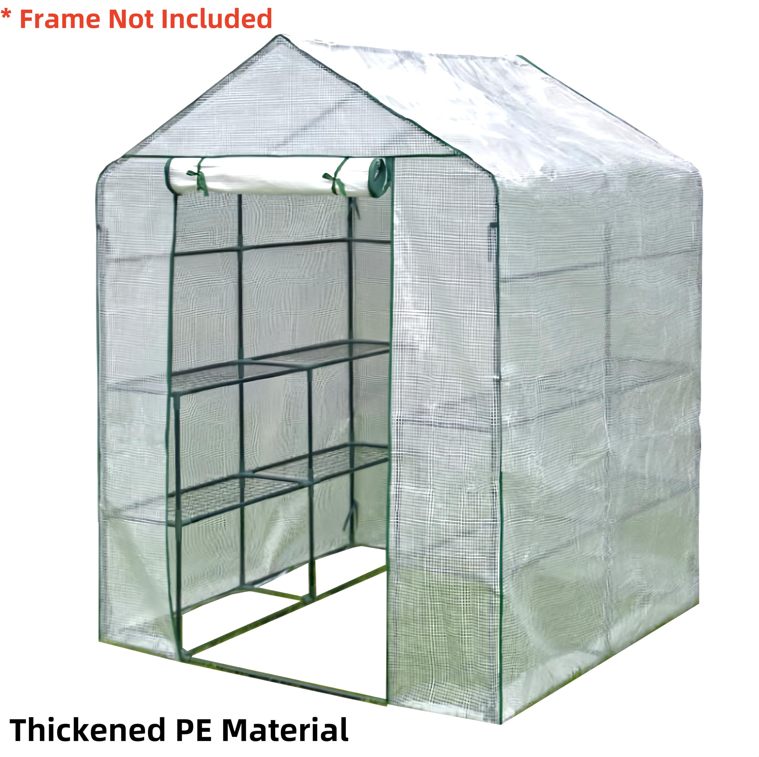 Copertura di ricambio per serra, 142 x 142 x 190 cm, piccola copertura in plastica portatile per esterni, con porta arrotolabile con cerniera per piante da giardinaggio, impermeabile e antivento