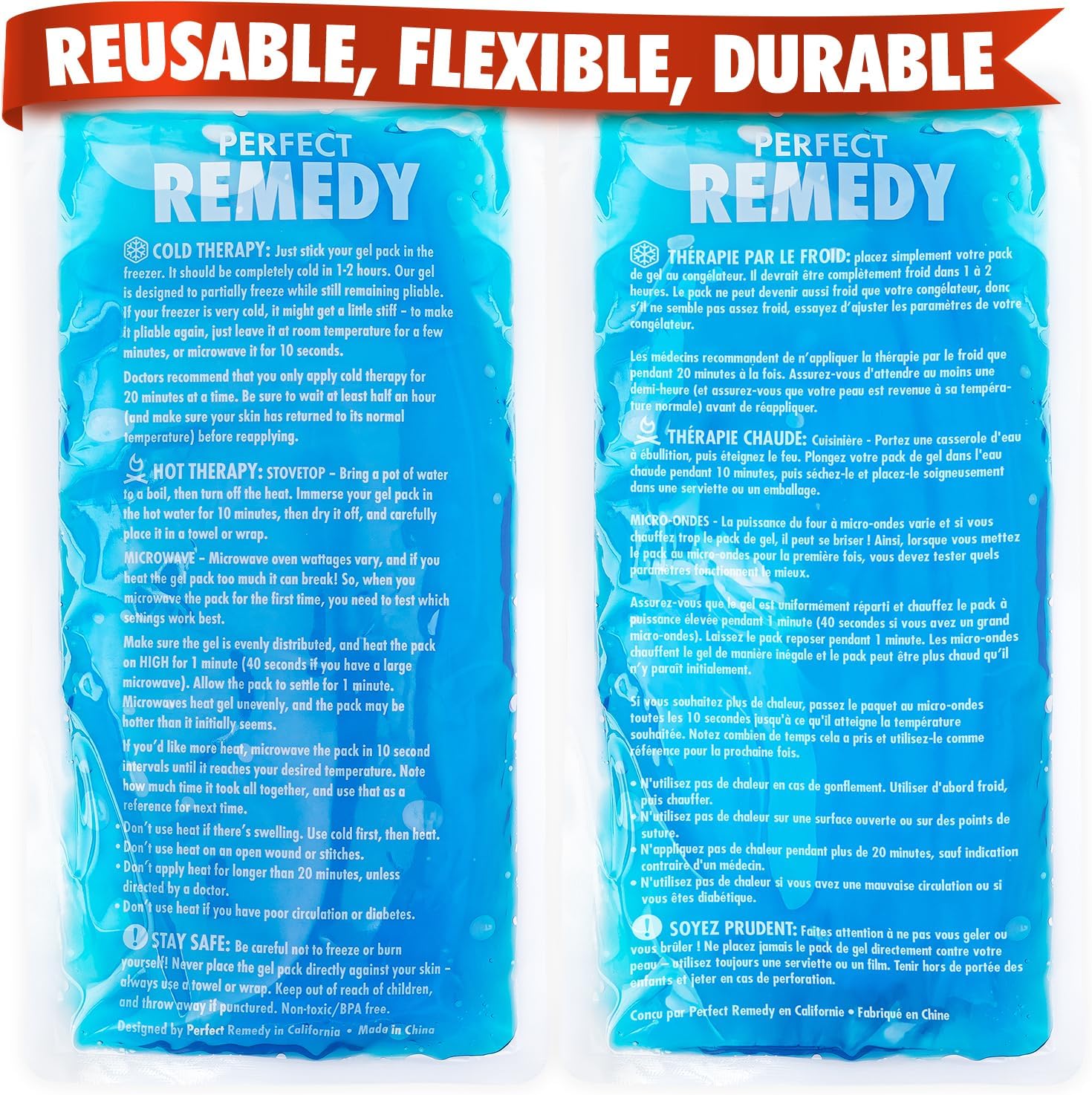 Perfect Remedy Gel Ice Pack Hot & Cold Compress, Reusable Injury Ice Packs for Sports Injuries, Pain Relief Help, Soothing Soft Gel for Soreness & Muscle Strain Conditions (2Pk, Blue, Reg)