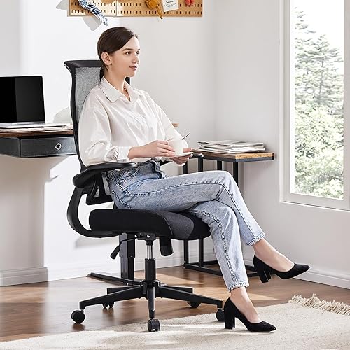 Miniatura 5 de Sweetcrispy Silla ergonómica de escritorio de oficina para computadora, cómoda silla giratoria de malla giratoria con ruedas para el hogar, soporte