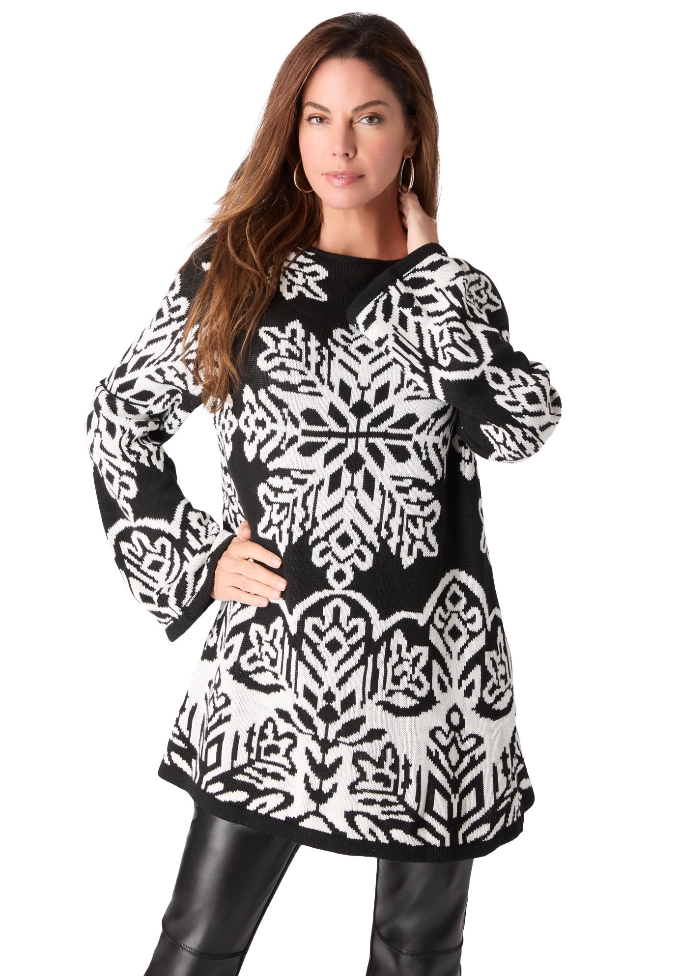 Roamans Womens Plus Size Fair Isle Boatneck Sweater