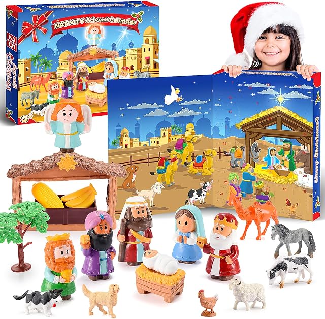 HappyKidsClub Kalendarz adwentowy 2023 dla dzieci, zestaw do szopki, prezenty świąteczne dla dzieci, kalendarz adwentowy 2023, dla kobiet, mężczyzn, dorosłych, dekoracje świąteczne, wypełniacze