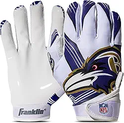 Franklin Sports Luvas receptoras de futebol americano da NFL – Luvas receptoras para crianças – logotipos da equipe NFL e palma de silicone – Par juvenil – Ótimo para jogos e fantasias