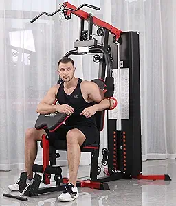 Multifunctional Home Gym System Workout Station with Leg Extension and Preacher Curl, 122.5LB Weight Stack, Multiple Options, Multiple Packages