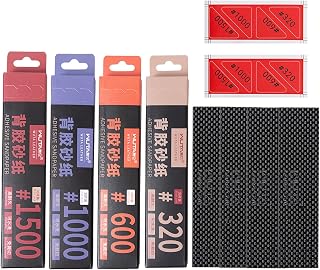 WUTA 120PCS Sandpaper Sheets with 4PCS Carbon Fiber Plate Board Self Adhesive Stickyback Sand Paper for Leathercraft, Woodworking, Metal, Plastic, Automotive, Sanding Blocks (320/600/1000/1500-Grit