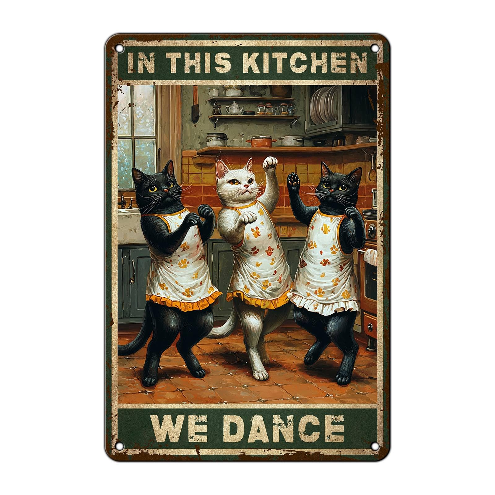 Photo 1 of Cats Sign Kitchen Art Decor In This Kitchen We Dance Vintage Metal Sign Cat Art Plaque Funny Plaque Living Room Bathroom Home Metal Poster 12 * 8in
