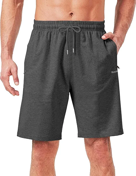 Rancoto Mens Cotton Shorts Sweat Athletic Shorts for Men, Lounge, Gym, Yoga, Workout with Zipper Pockets