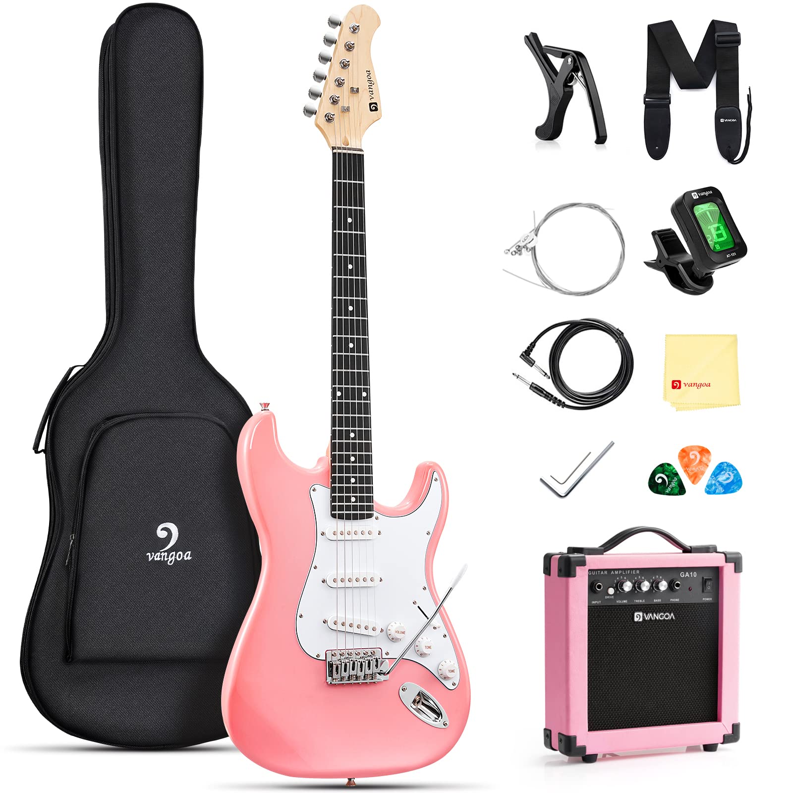 Vangoa 39 Inch Full Size Electric Guitar Beginner Starter Kit Pink with Amplifier, Bag, Cable, Tremolo Bar, Strap, Tuner, Strings, Capo, Picks