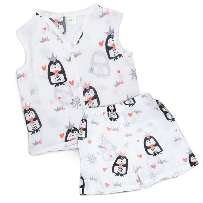 BAYBEE 100% Muslin Cotton New Born Baby Clothes for Kids | Sleeveless Summer Wear with Soft & Breathable | Shirt and Shorts Set | Jablas for Baby Girl Boy Dress