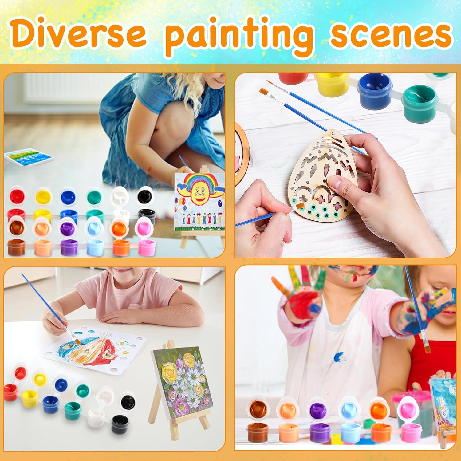 24 Set Mini Canvas Panels and Easel Painting Kit,48 Acrylic Paint Strips with 48 Brushes,24 Paint Palettes,Mini Watercolor Paint Set for Painting Crafts Birthday Party Favors (6" X 6") - Image 7