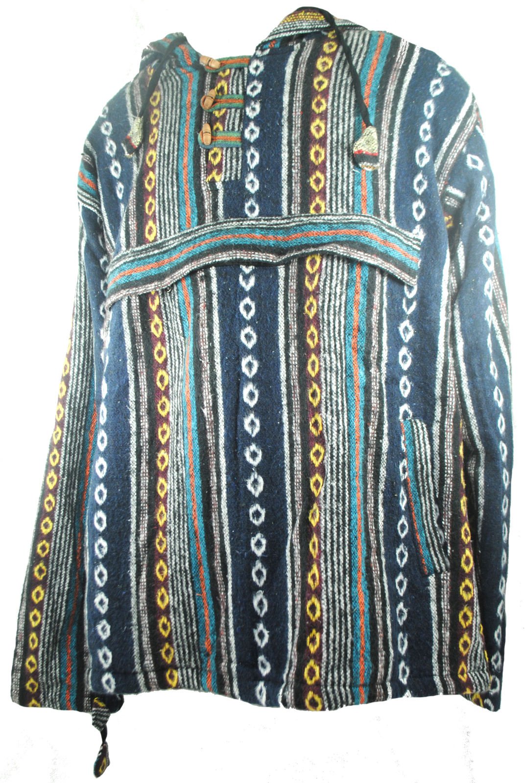 Terrapin Trading Men's Multi Fair Trade Cotton Polar Lined Gheri Jumper/Hooded Top From Nepal (Blue)