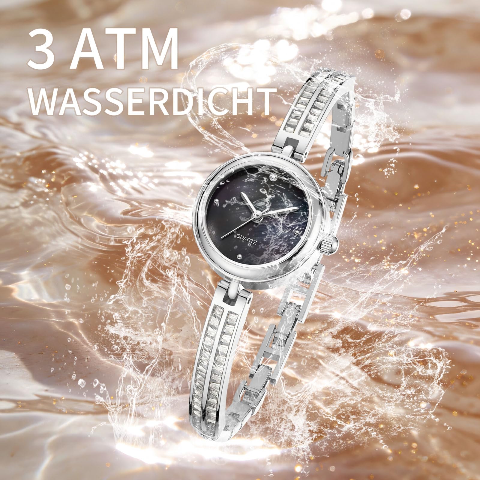 findtime Elegante orologio da polso da donna 3 ATM, impermeabile, leggero, da donna, analogico, al quarzo, regolabile, con strass