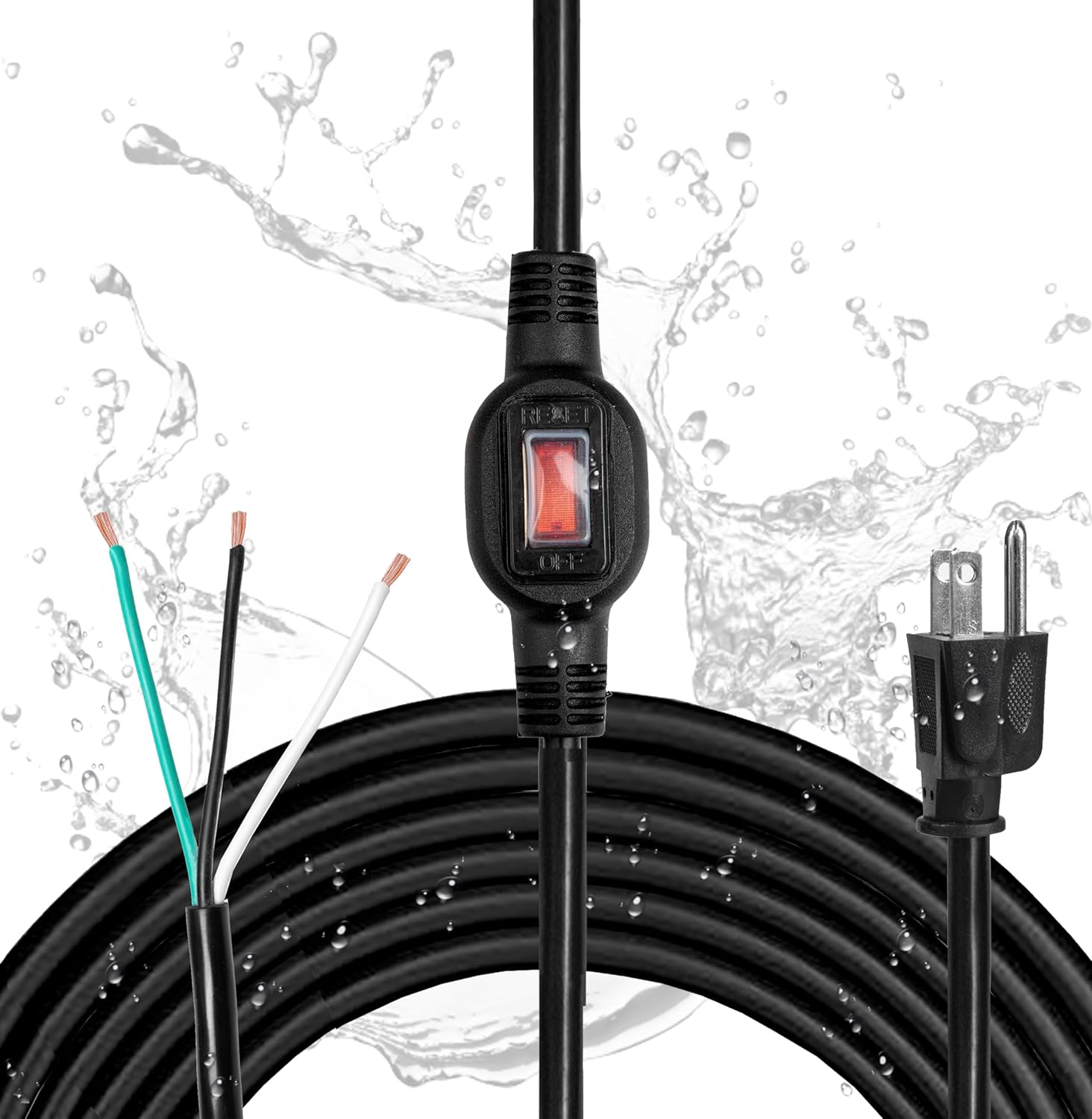 Iron Forge Cable 12 AWG Power Cord Replacement 10 ft with IP65 Waterproof Inline On Off Switch - Black Power Cord 3 Prong, SJTW, NEMA 5-15P, 15 AMP