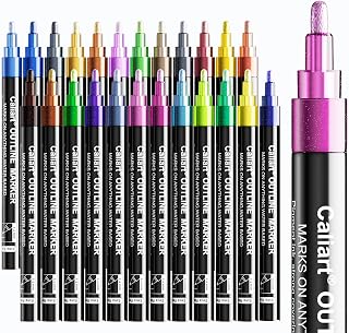 Caliart 24 Colors Outline Markers Shimmer Glitter Pens, Cool Fun Craft Metallic Drawing Marker Set, Tween Teen Girl Gifts Trendy Stuff, Art Supplies for Adults Kids Artists